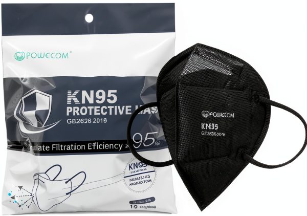 KN95 Respirator Face Mask POWECOM Black Earloop Disposable Pack of 10-0