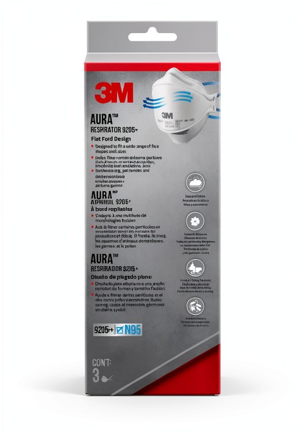 3M Aura Particulate Respirator 9205+ N95 Disposable 3‑Pack White-1