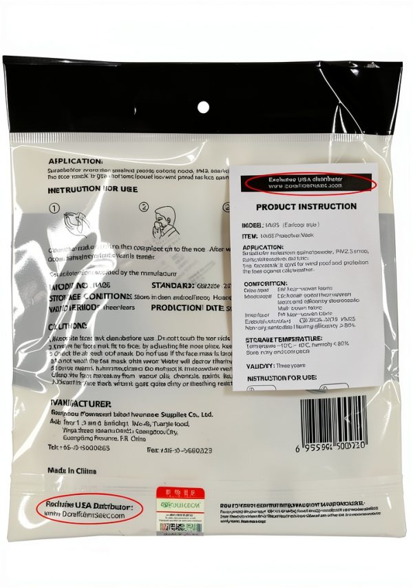 KN95 Respirator Face Mask POWECOM Black Earloop Disposable Pack of 10-3