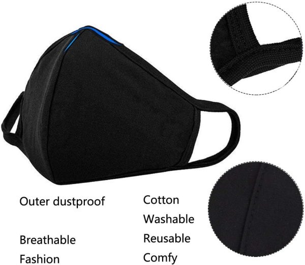 Black Mask Fecedy 6pcs Breathable Cotton Reusable Windproof-2