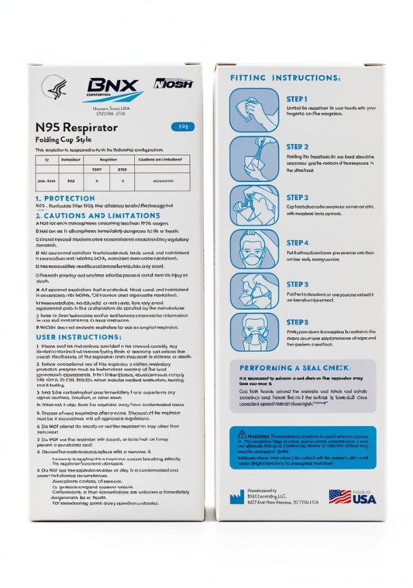 BNX N95 Mask NIOSH Certified Respirator Tri Fold Black 20-Pack-6